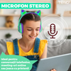 Casti Wireless Model Pisica Teno1666, overear, urechi de pisica cu iluminare RGB, bluetooth 5.0, handsfree, HiFi, bass stereo, menta/mov