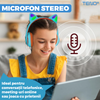 Casti Wireless Model Pisica Teno1667, overear, urechi de pisica cu iluminare RGB, bluetooth 5.0, handsfree, HiFi, bass stereo, albastru/portocaliu