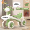 Bicicleta cu 4 Roti fara Pedale Oita Teno1102, structura stabila, cap luminos, functie cu muzica, lansator de baloane incorporat, 56 x 43 x 28 x 30 cm, 1-3 ani, verde