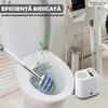 Set 2 Perii pentru Toaleta Teno 1107, perie de silicon, perie zimtata, cap flexibil, suport adeziv pentru montarea pe perete, curata orice tip de suprafata, alb/gri