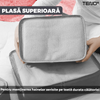 Set 8 Organizatoare Teno673, pentru calatorie, diferite marimi, 3 genti cu plasa, 1 geanta pentru lenjerie, geanta pentru cosmetice, sac pentru hainele murdare, inchidere cu fermoar dublu, plasa, gri