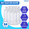 Set 50 de Saci de Rafie Teno1249, materiale calitative, rezistenta ridicata, capacitate mare, waterproof, 55 x 100 cm, alb/albastru