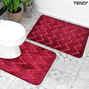 Set 2 Covorase de Baie Teno1018, anti-derapante, material moale, design modern, model romburi, 80x50 & 50x40cm, rosu