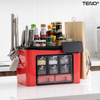 Organizator Multifunctional pentru Bucatarie Teno484,suport sticle, rafturi pentru condimente, cuier pentru ustensile, suport cutite, 46 x 26 x 43 cm, rosu