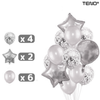 Set 25 Baloane Teno718, Litere, pentru Petreceri/Aniversari/Evenimente, confetti, stelute, model HAPPY BIRTHDAY, argintiu