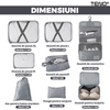 Set 8 Organizatoare Teno673, pentru calatorie, diferite marimi, 3 genti cu plasa, 1 geanta pentru lenjerie, geanta pentru cosmetice, sac pentru hainele murdare, inchidere cu fermoar dublu, plasa, gri