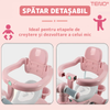 Tricicleta Multifunctionala Teno1105, structura stabila, pedale anti-derapante, suport picioare, cosulet pe spate, spatar detasabil, parasolar, muzica incorporata, roz