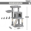 Ansamblu de Joaca pentru Pisici Teno624, tip turn,1 platforma de observatie, 3 niveluri, 1 casuta, scara, hamac, franghie si mingiuta de joaca, stalpi pentru zgariat, captuseala extra moale, structura stabila, 96 cm, gri deschis