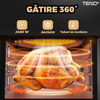 Friteuza cu Aer Cald Teno1662, tip cuptor electric, geam de sticla, capacitate 12 L, gatire cu aer cald, fara ulei, tavita si gratar incluse, tehnologie circulatie aer 360 de grade, versatila, 2400 W, negru