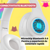 Casti Wireless Model Pisica Teno1446, B39, overear, urechi de pisica cu iluminare RGB, bluetooth 5.0, handsfree, HiFi, bass stereo, alb