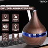 Difuzor Aromaterapie Teno1463, forma conica, lumini ambientale, control tactil, capacitate 200ml, silentios, rezerva inclusa, alimentare USB, umidifica aerul, stejar inchis