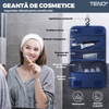 Set 8 Organizatoare Teno672, pentru calatorie, diferite marimi, 3 genti cu plasa, 1 geanta pentru lenjerie, geanta pentru cosmetice, sac pentru hainele murdare, inchidere cu fermoar dublu, plasa, albastru inchis