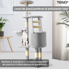 Ansamblu de Joaca pentru Pisici Teno820, tip turn, 1 platforma de observatie, 4 niveluri, 1 casuta, scara, franghie si mingiute de joaca, stalpi pentru zgariat, captuseala extra moale, structura stabila, 118 cm, gri deschis