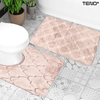 Set 2 Covorase de Baie Teno1019, anti-derapante, material moale, design modern, model floral, 80x50 & 50x40cm, roz