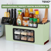Organizator Multifunctional pentru Bucatarie Teno683, 6 Compartimente, raft condimente, suport detasabil telefon, tavita de scurgere, suport tacamuri/ustensile, verde deschis