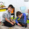 Set Camion Trailer de Jucarie pentru Transport Teno1167, pentru masinute de curse, 8 masinute incluse, semne de circulatie, accesorii mobile, plastic si metal, scara 1:22, negru