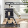 Ansamblu de Joaca pentru Pisici Teno630, tip turn, 2 platforme de observatie, 3 niveluri, 1 casuta, scara, franghie si mingiute de joaca, stalpi pentru zgariat, captuseala extra moale, structura stabila, 115 cm, gri inchis