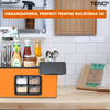Organizator Multifunctional pentru Bucatarie Teno603, 4 Compartimente, raft condimente, suport detasabil telefon,tavita de scurgere, suport tacamuri/ustensile, portocaliu