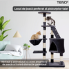 Ansamblu de Joaca pentru Pisici Teno631, tip turn, 1 platforma de observatie, 4 niveluri, 1 casuta, scara, franghie si mingiute de joaca, stalpi pentru zgariat, captuseala extra moale, structura stabila, 118 cm, gri inchis