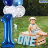 Set 12 Baloane Teno1445, Cifra 1, pentru Petreceri/Aniversari/Evenimente, Stea/Rotunde/Confetti, 3 culori, latex, albastru