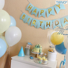 Set 5 Baloane cu Banner Teno1062, Confetti, pentru Petreceri/Aniversari/Evenimente, model HAPPY BIRTHDAY, albastru