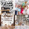 Set 25 Baloane Teno718, Litere, pentru Petreceri/Aniversari/Evenimente, confetti, stelute, model HAPPY BIRTHDAY, argintiu