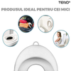 Reductor WC Copii Teno648, suprafata antiderapanta, confortabil, protectie impotriva stropilor, compatibilitate universala, inel de prindere, portabil, alb/gri