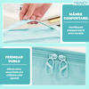 Set 6 Organizatoare Teno1239, pentru calatorie, diferite marimi, bagaj de voiaj, valiza, troler, genti, haine, accesorii, inchidere cu fermoar dublu, plasa, turcoaz