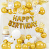Set 27 Baloane Teno768, Litere, pentru Petreceri/Aniversari/Evenimente, confetti, stelute, inimioare, model HAPPY BIRTHDAY, gold