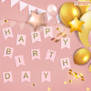 Set 5 Baloane cu Banner Teno1061, Confetti, pentru Petreceri/Aniversari/Evenimente, model HAPPY BIRTHDAY, roz