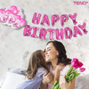 Set 25 Baloane Teno755, Litere, pentru Petreceri/Aniversari/Evenimente, confetti, inimioare, model HAPPY BIRTHDAY, roz