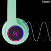 Casti Wireless Model Pisica Teno1666, overear, urechi de pisica cu iluminare RGB, bluetooth 5.0, handsfree, HiFi, bass stereo, menta/mov