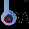 Casti Wireless Model Pisica Teno1667, overear, urechi de pisica cu iluminare RGB, bluetooth 5.0, handsfree, HiFi, bass stereo, albastru/portocaliu