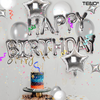 Set 25 Baloane Teno718, Litere, pentru Petreceri/Aniversari/Evenimente, confetti, stelute, model HAPPY BIRTHDAY, argintiu
