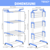 Uscator Vertical pentru Rufe si Haine Teno290, 3 niveluri, mobil, pliabil, pentru spatii mici, suport umerase, cadru rezistent, inaltime 175cm, albastru