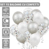 Set 15 Baloane Teno260, Confeti, pentru Petreceri/Aniversari/Evenimente, o singura dimensiune, 3 culori, latex, argintiu/alb/transparent