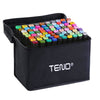 Set 80 Markere Teno17, geanta de depozitare inclusa, 2 tipuri de varf, pe baza de alcool, culori intense, multicolor