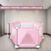 Tarc pentru Copii Teno297, usa cu fermoar exterior, plasa, materiale calitative, usor de montat, dimensiuni 125x110x65, roz