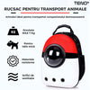 Rucsac Transport Animale Teno46, greutate Max 7kg, hublou transparent, buzunar lateral, accesorii incluse, pentru talie mica, model Pokeball, rosu