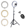 Lampa Circulara Ring Light Teno206, Diametru 45cm/18 Inch, 3 moduri de lumina, 10 trepte reglaj, telecomanda si trepied 210 cm incluse, compatibilitate universala, alb