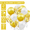 Set 15 Baloane Teno261, Confeti, pentru Petreceri/Aniversari/Evenimente, o singura dimensiune, 3 culori, latex, auriu/alb/transparent