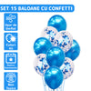 Set 15 Baloane Teno259, Confeti, pentru Petreceri/Aniversari/Evenimente, o singura dimensiune, 3 culori, latex, albastru/alb/transparent